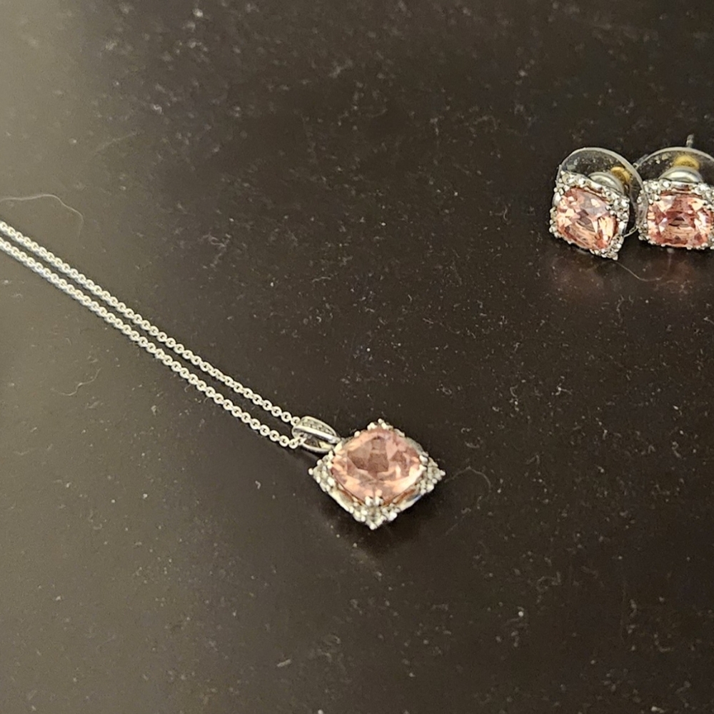 Pink and Silver Necklace with Square-Cut Stones